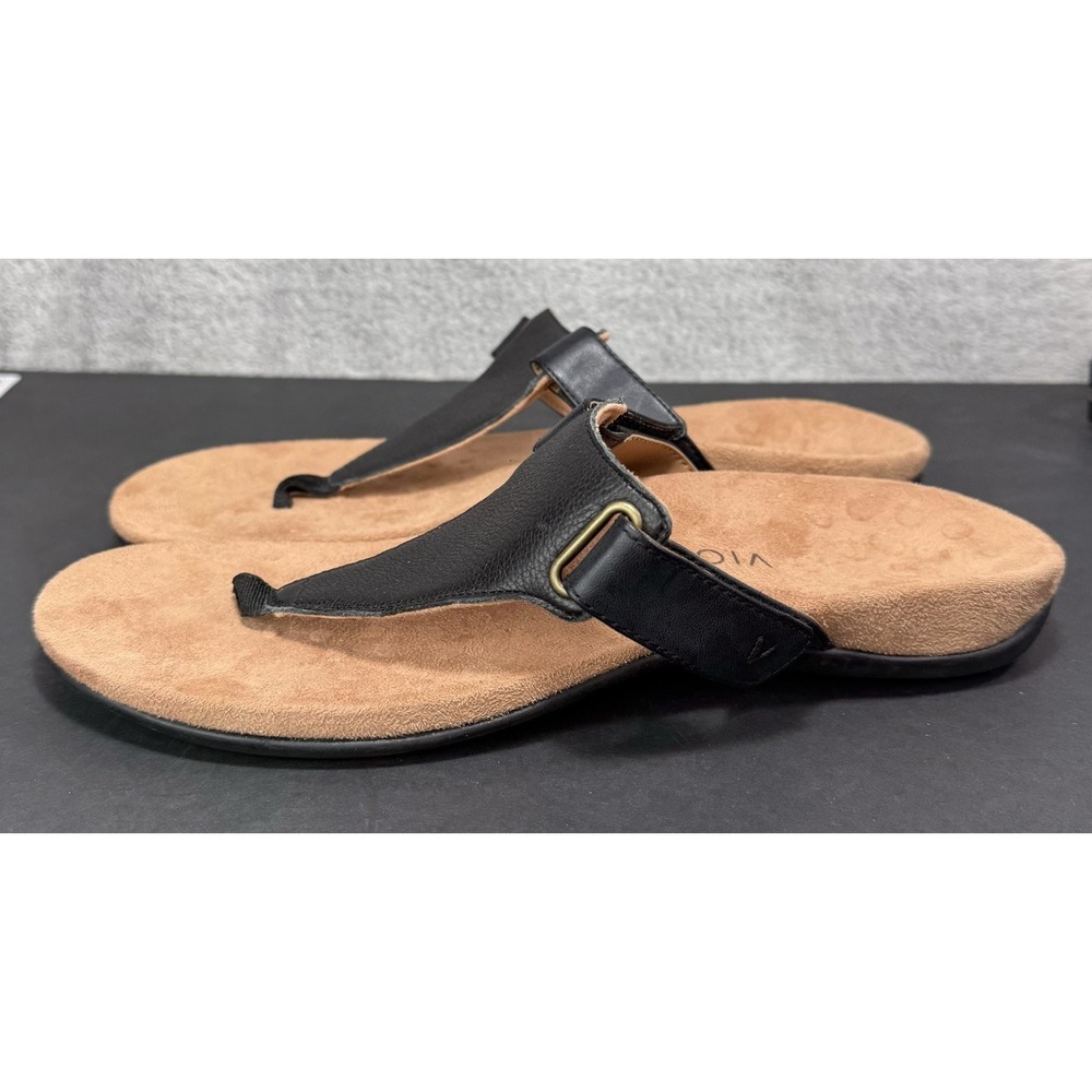 Vionic Wanda Flip Flop Sandals Womens Size US 11 Black Leather T Strap TVW5658